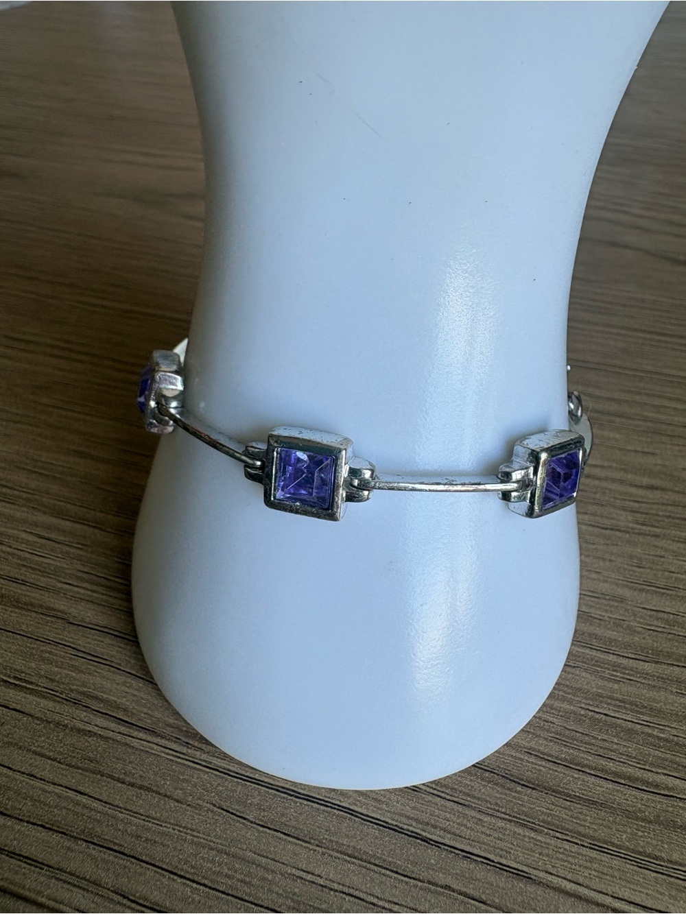 Silver Tone Bracelet with Purple Square Stones